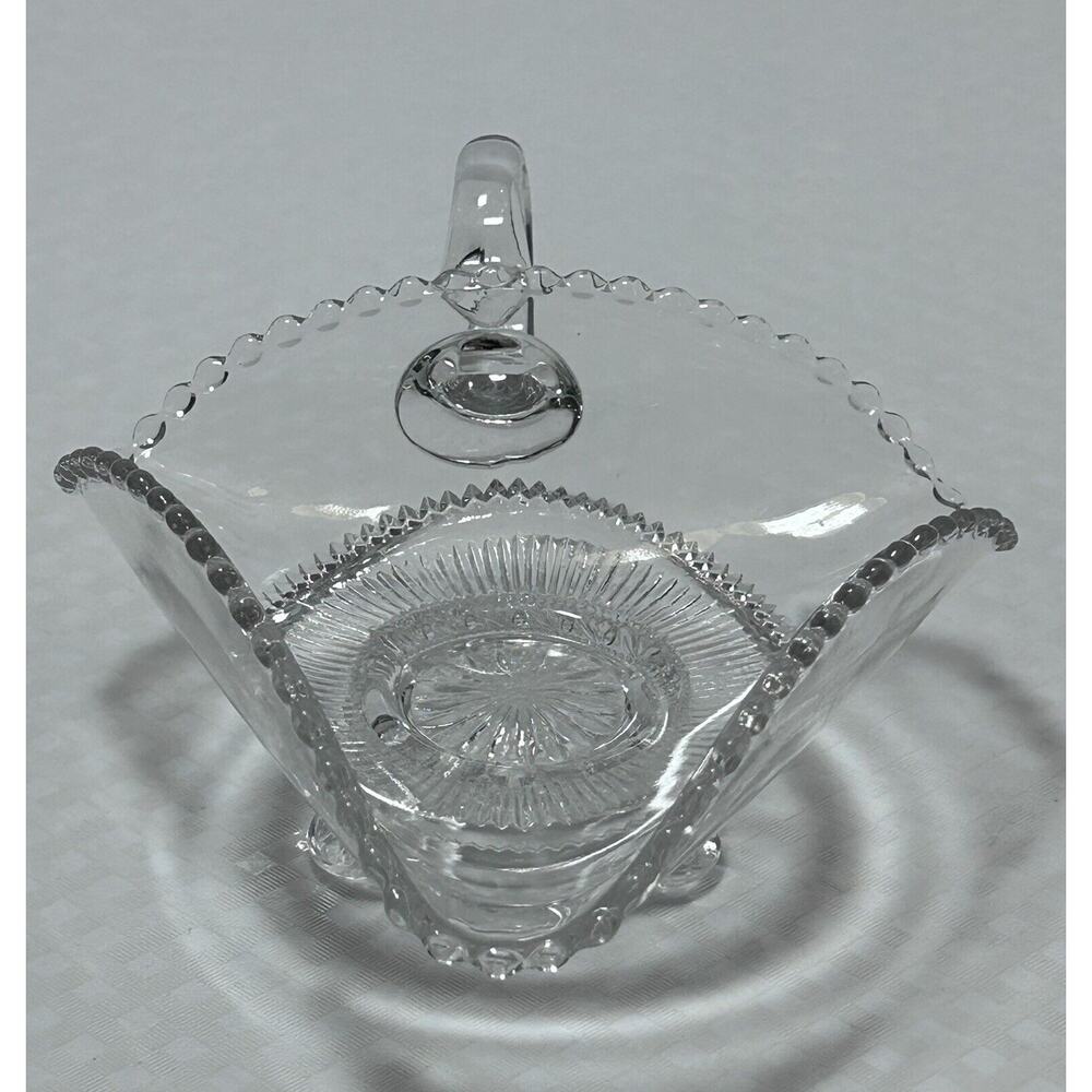 US Glass Colorado (Beaded Rim) Lacey Medallion Footed Clear Dish EAPG